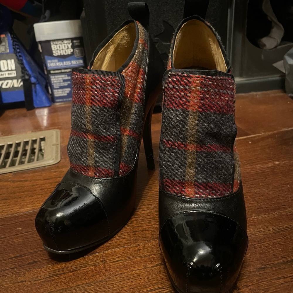 L.A.M.B. Black and Red Plaid Heels